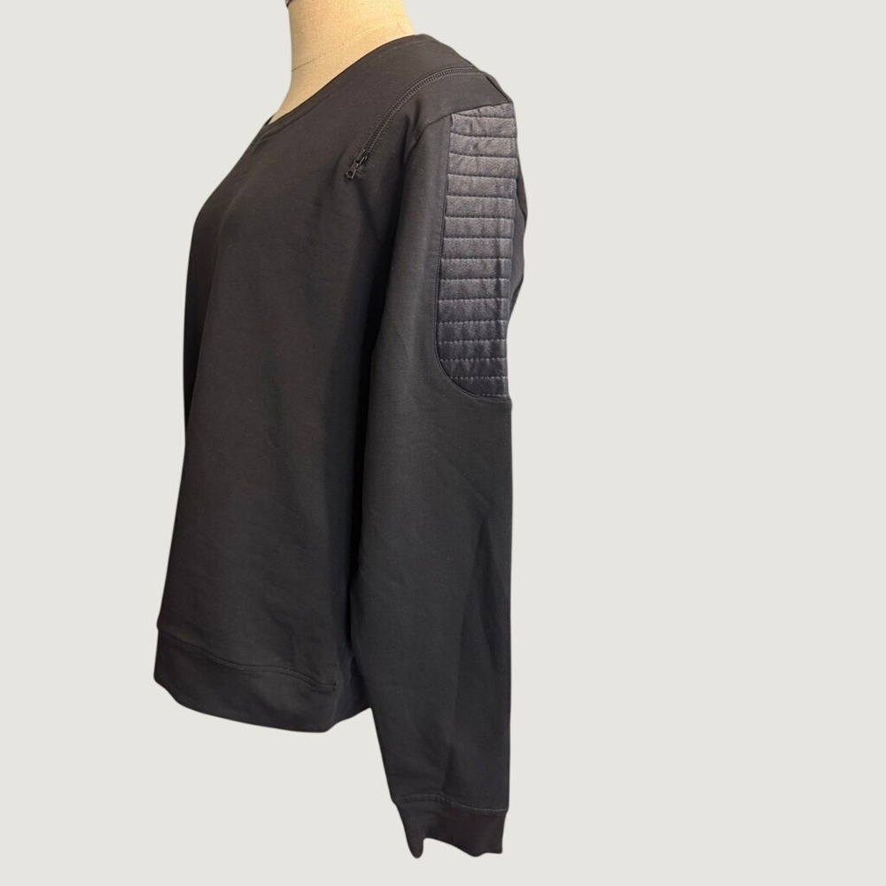 Carbon38 Womens Black Quilted Moto Shoulder Zip Sweatshirt Athleisure 313GW8